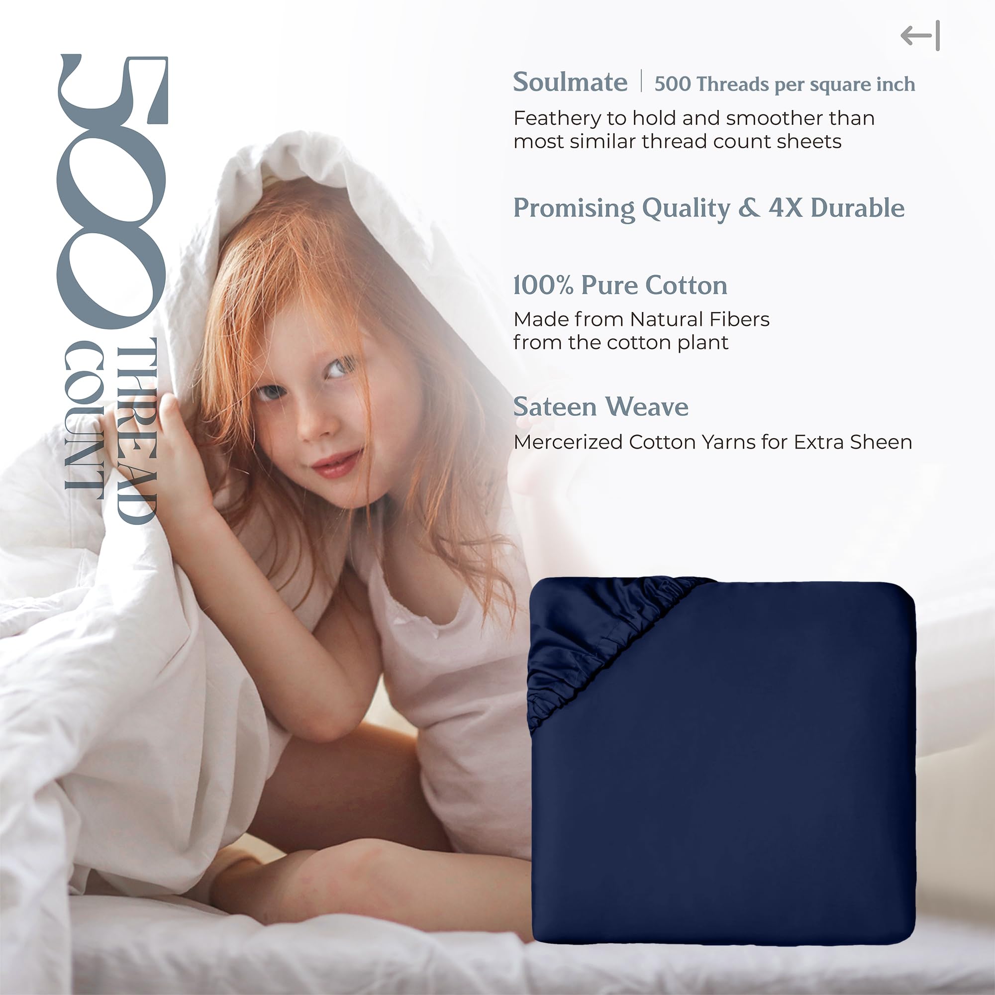 Mayfair Linen 100% Cotton Fitted Sheet Twin Size - 500 Thread Count 16'' Deep Pocket Twin Fitted Sheet Only, Soft Cooling Sateen