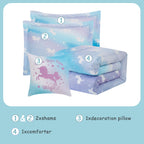 Kaleido Space Kaleidospace Kids Full Comforter Sets For Girls, Glow In The Dark Unicorn Full Size Bedding Sets -4 Pieces Lightwe