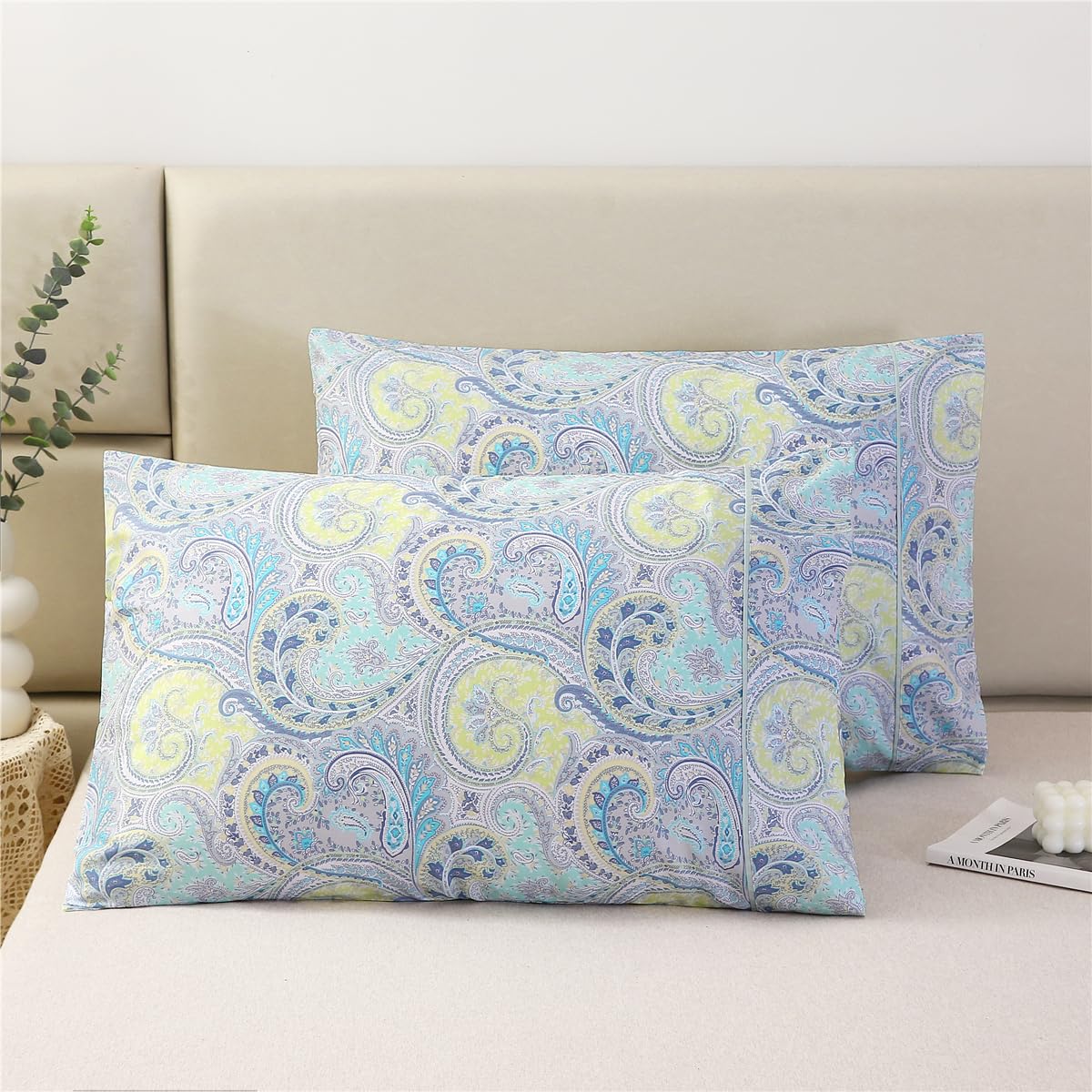 Urbonur 100% Cotton Pillowcases Set Of 2 Queen Size Boho Bohemian Pattern Printed Pillow Cases Soft Breathable Cooling Pillowcas