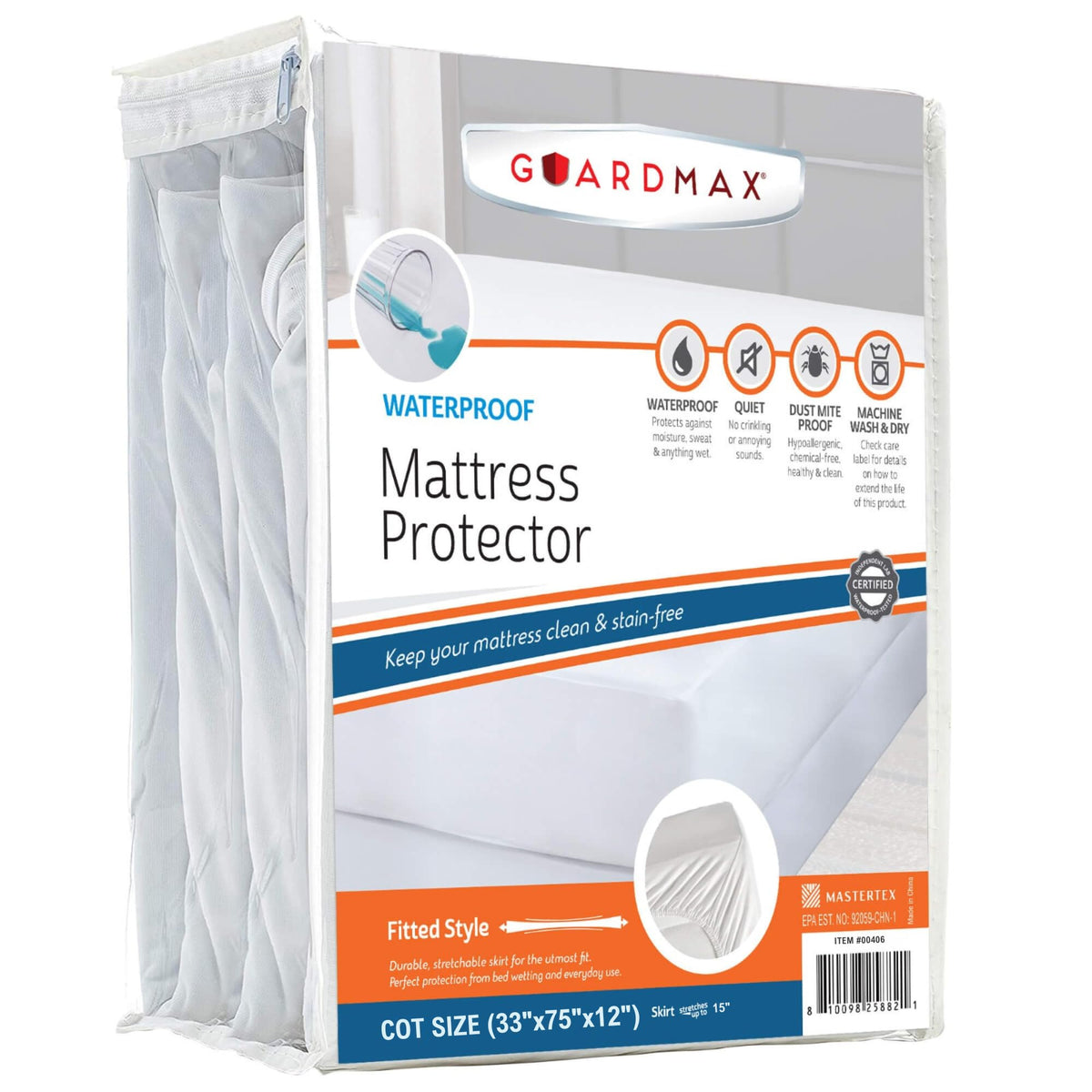 Guardmax Cot Mattress Protector - Premium Waterproof And Hypoallergenic Cot Size Mattress Cover Fitted Sheet - Protects Against