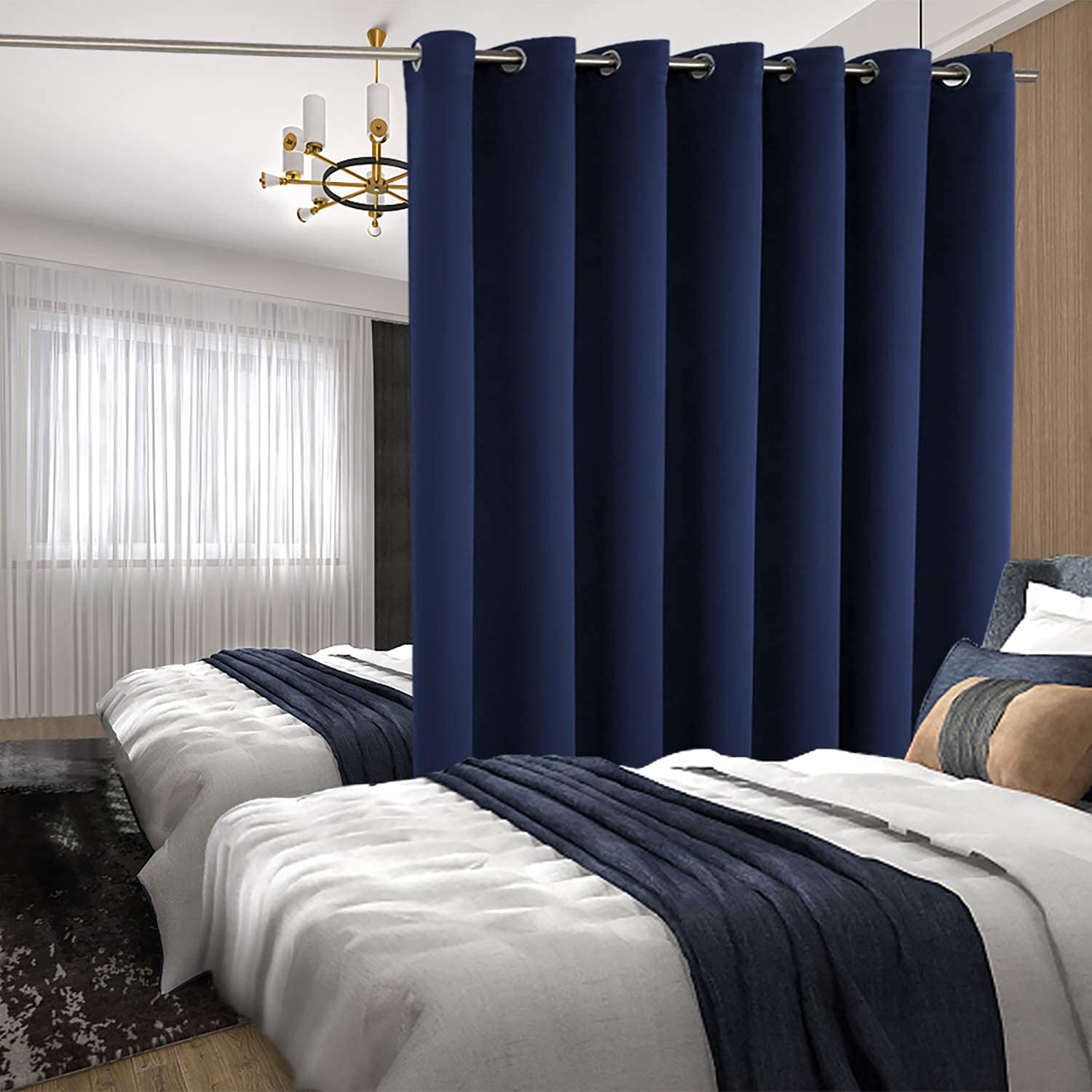 Bgment Fashion Sliding Door Curtain 100 X 120 Inches, Wide Thermal Blackout Curtains Room Darkening Room Divider Window Curtain, 1 Panel, Navy Blue, 120 Length X Wide 100