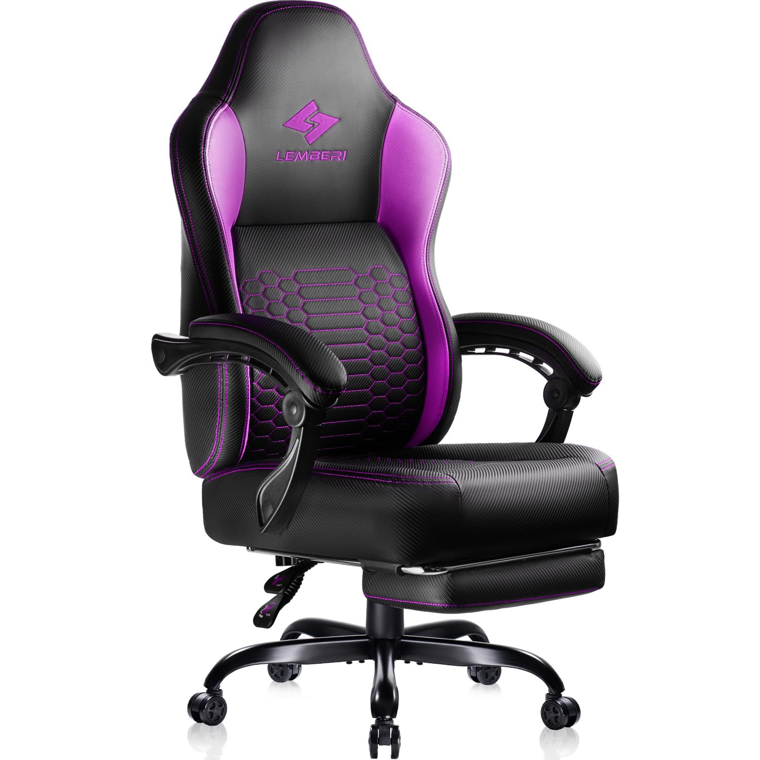 Lemberi Big And Tall Gaming Chair 400Lb Weight Capacity,Gamer Chairs For Adults,Video Game Chair Wth Footrest,Racing Style Computer Gamer Chair With Headrest And Lumbar Support (Purple)