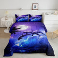 Castle Fairy Dolphin Comforter Set For Boys Girls Kids Teens,3-Pieces Ocean Waves Bedding Comforter Full Size,Moonlight At Night Printed Quilt Set With 2 Pillowcases