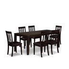East West Furniture LYAN7-CAP-LC Lynfield 7 Piece Set Consist of a Rectangle Dinner Table with Butterfly Leaf and 6 Faux Leather Dining Room Chairs, 36x66 Inch, Cappuccino