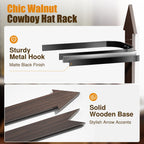 Cinati Cowboy Hat Rack, Cowboy Hat Holder Wall Mount Holds Up To 4 Hats, Wooden Western Rustic Metal Cowboy Hat Hanger With Arro
