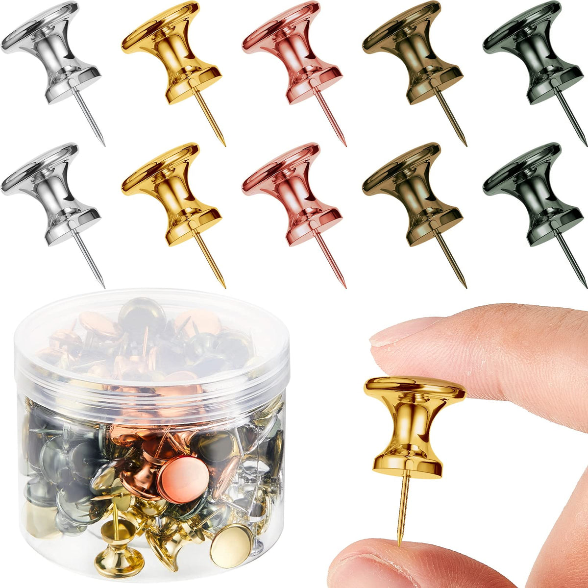 Outus 100 Pcs Giant Push Pins Large Thumb Tacks Plastic Heads 1 Inch Jumbo Push Pins For Cork Board Map Posters Office School(Go