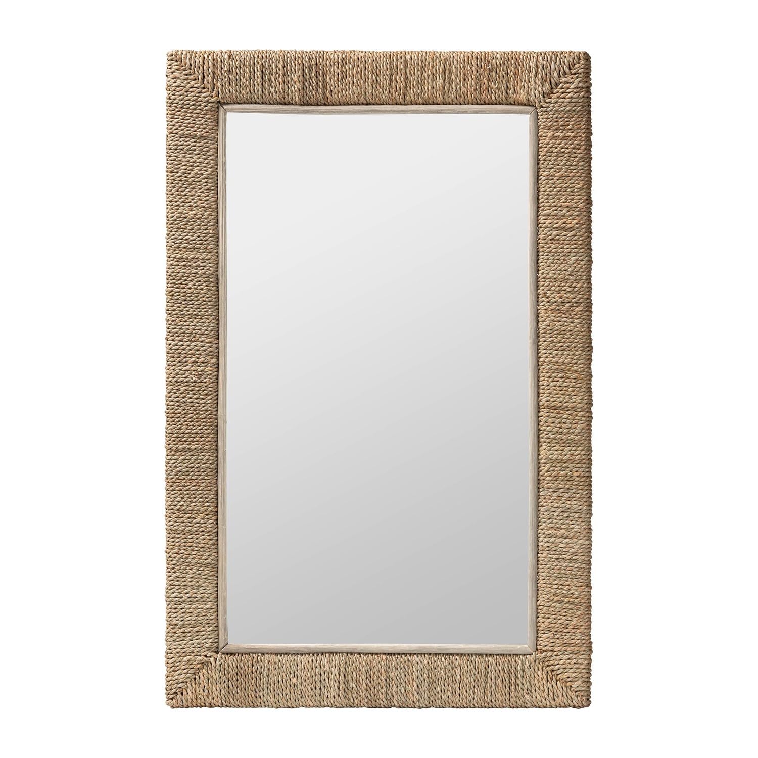 Bali & Pari Geralyn Japandi Natural Seagrass Rectangular Wall Mirror