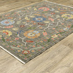 HomeRoots 509307 6 x 9 ft. Gray Blue Pink Orange Rust Red Green & Ivory Oriental Power Loom Stain Resistant Rectangle Area Rug with Fringe