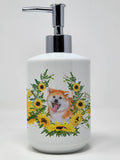 Caroline's Treasures CK2895SOAP Akita in Sunflowers Ceramic Soap Dispenser Hand Soap Dispenser Pump Bottles for Bathroom Kitchen