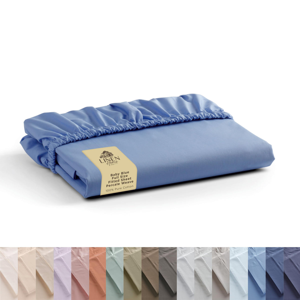 100% Cotton Percale Fitted Sheet Full Size, Baby Blue, 1 Deep Pocket Fitted Sheet, Crisp And Cool Strong Bed Linen, 54'X75'+15