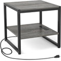 Homieasy End Table With Charging Station, 20 Inch Square Side Table With Usb Ports & Power Outlets, Black Nightstand With 2-Tier Storage Shelf, Mini Fridge Stand For Small Spaces, Black Oak