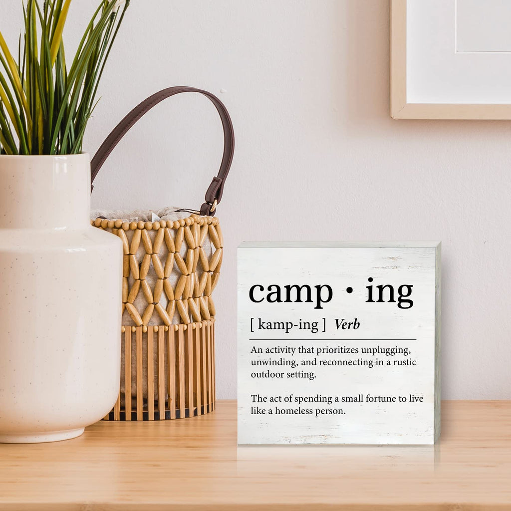 Funny Camping Definition Wood Box Sign Home Decor Rustic Camping Wooden Box Sign Block Plaque For Wall Desk Decoration