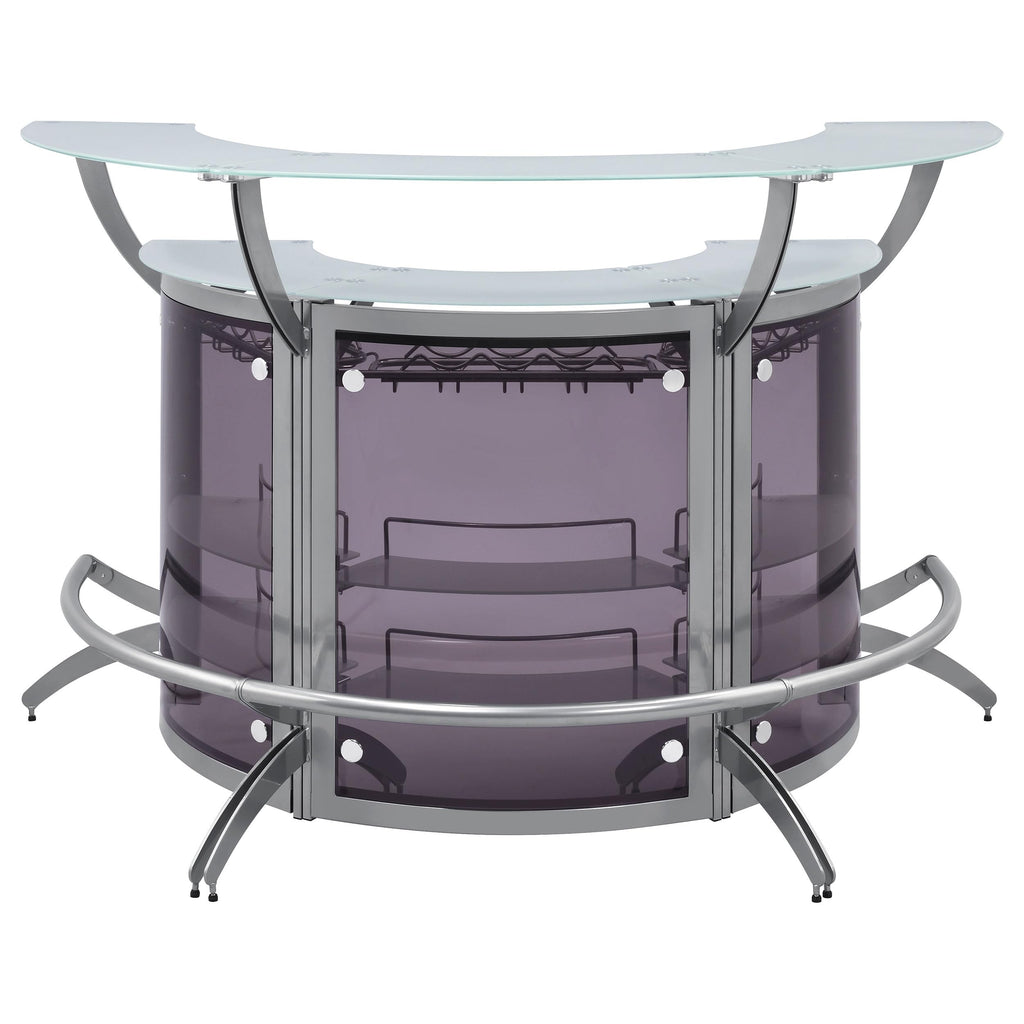 Coaster Home Furnishings Dallas 2-Shelf Curved Home Bar Silver and Frosted Glass (Set of 3)