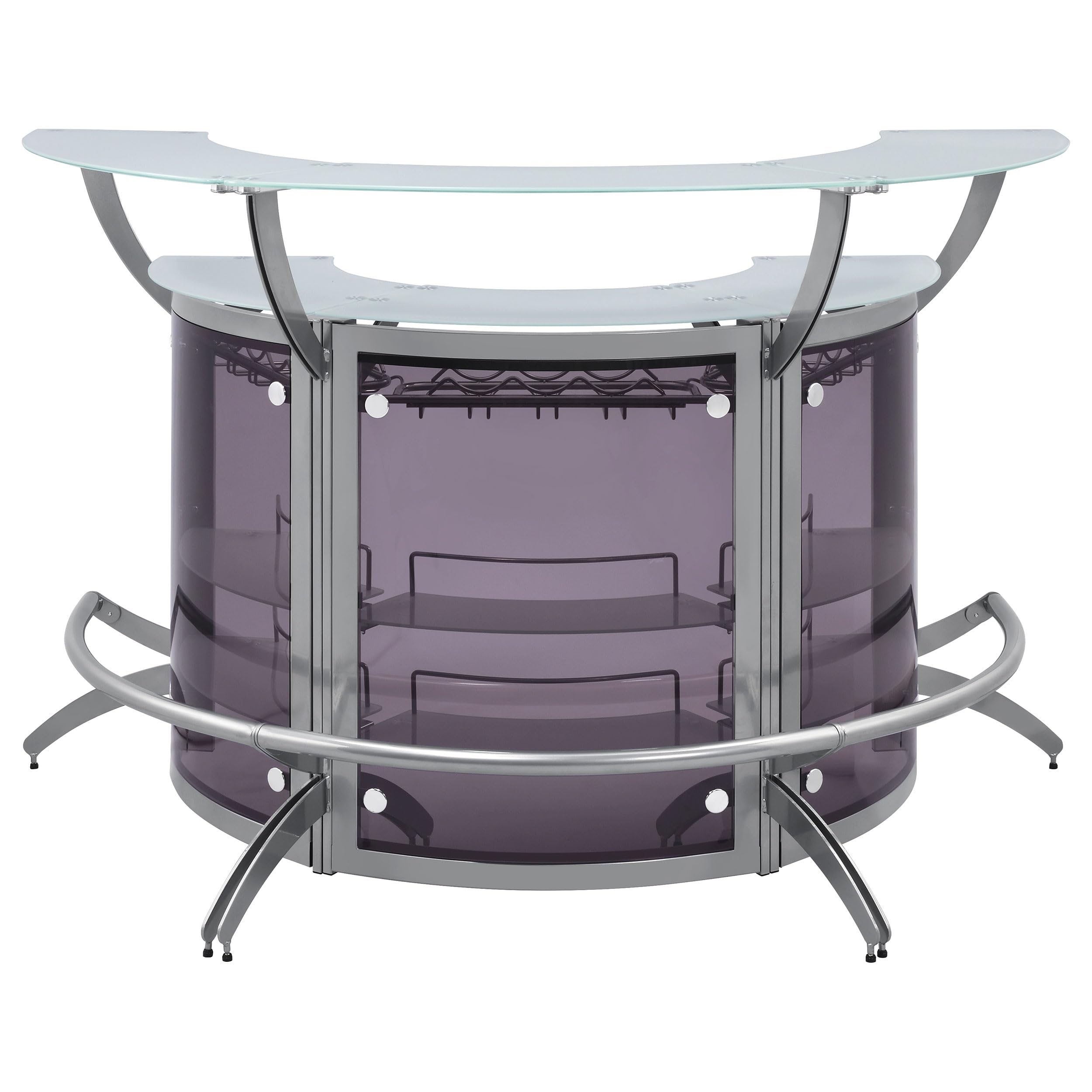 Coaster Home Furnishings Dallas 2-Shelf Curved Home Bar Silver and Frosted Glass (Set of 3)