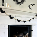 Halloween Garland Decorations - Adjustable Spooky Hanging Black Felt Bat Garland Fireplace Decor - Aesthetic Boho Wood Beads Man