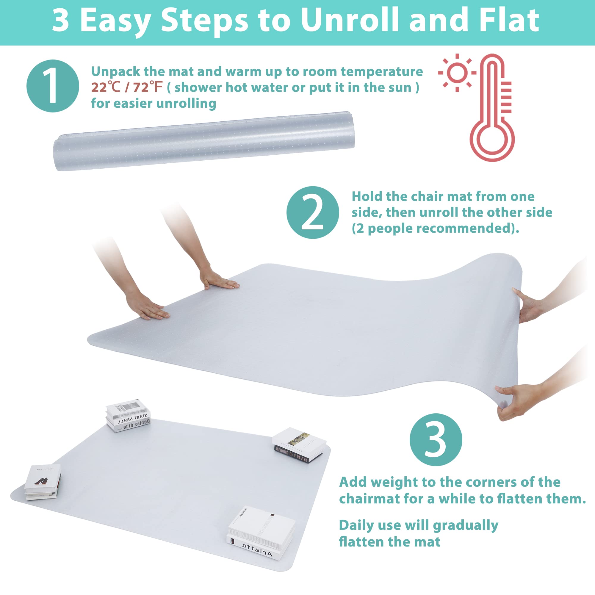 F2C 46'X 60' Clear Office Chair Mat With Lip For Low To Medium Pile Carpet, Rectangle Carpeted Surface Chair Mat, Bpa And Phthalate Free