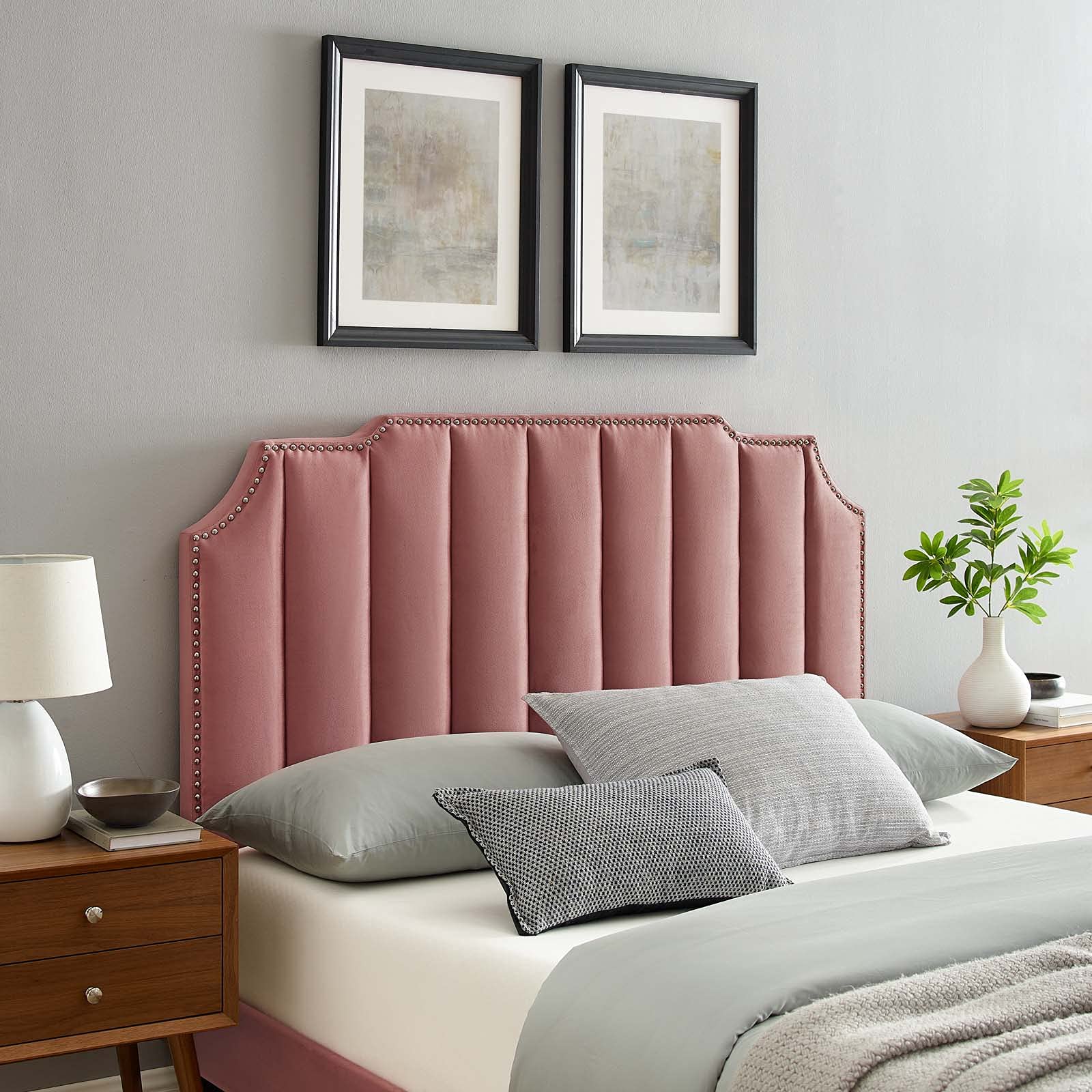Modway Rosalind Channel Tufted Performance Velvet King/California King Headboard in Dusty Rose
