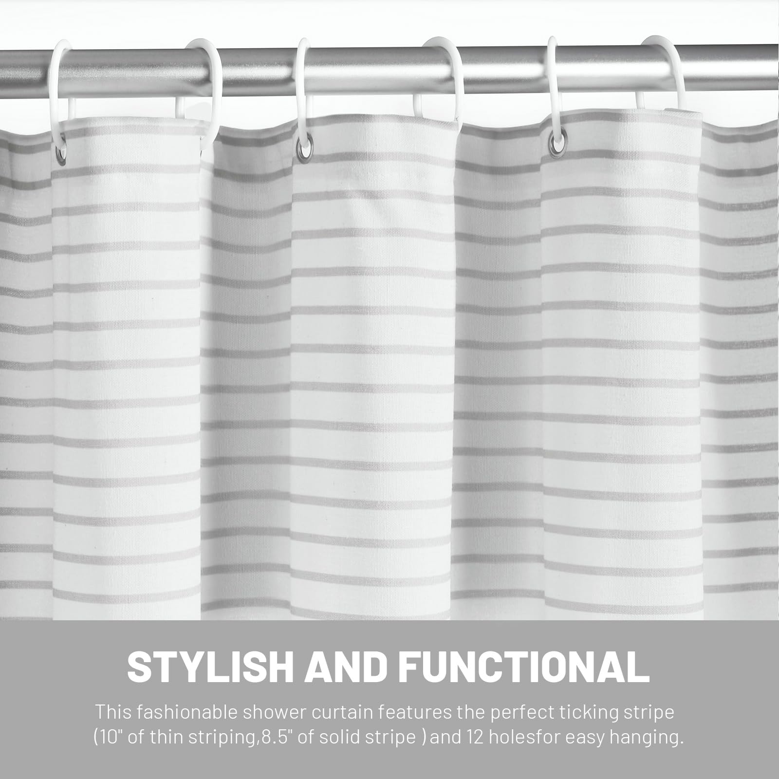 Awellife Boho Gray Shower Curtain For Bathroom Stripe Shower Curtain Boho Farmhouse Linen Grey 72' L X 36' W