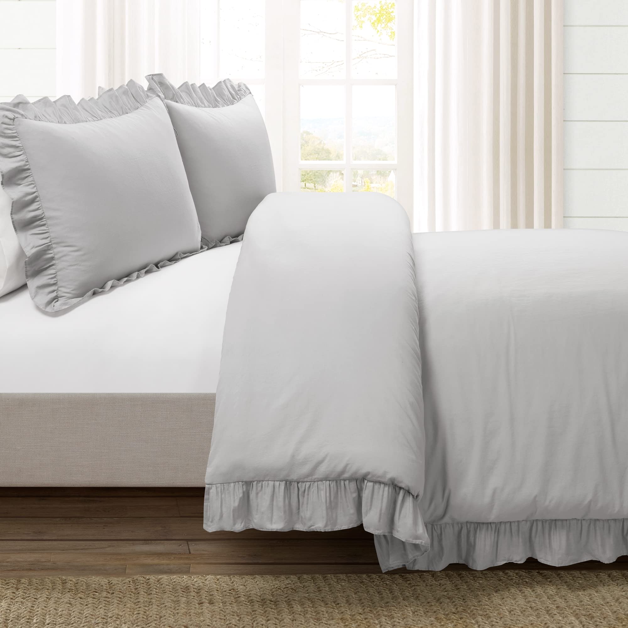 Lush Decor Reyna Ruffle 100% Cotton Duvet Cover Set - 3 Piece Cozy Ruffled Bedding Set - Timeless Elegance And Comfort - King, L