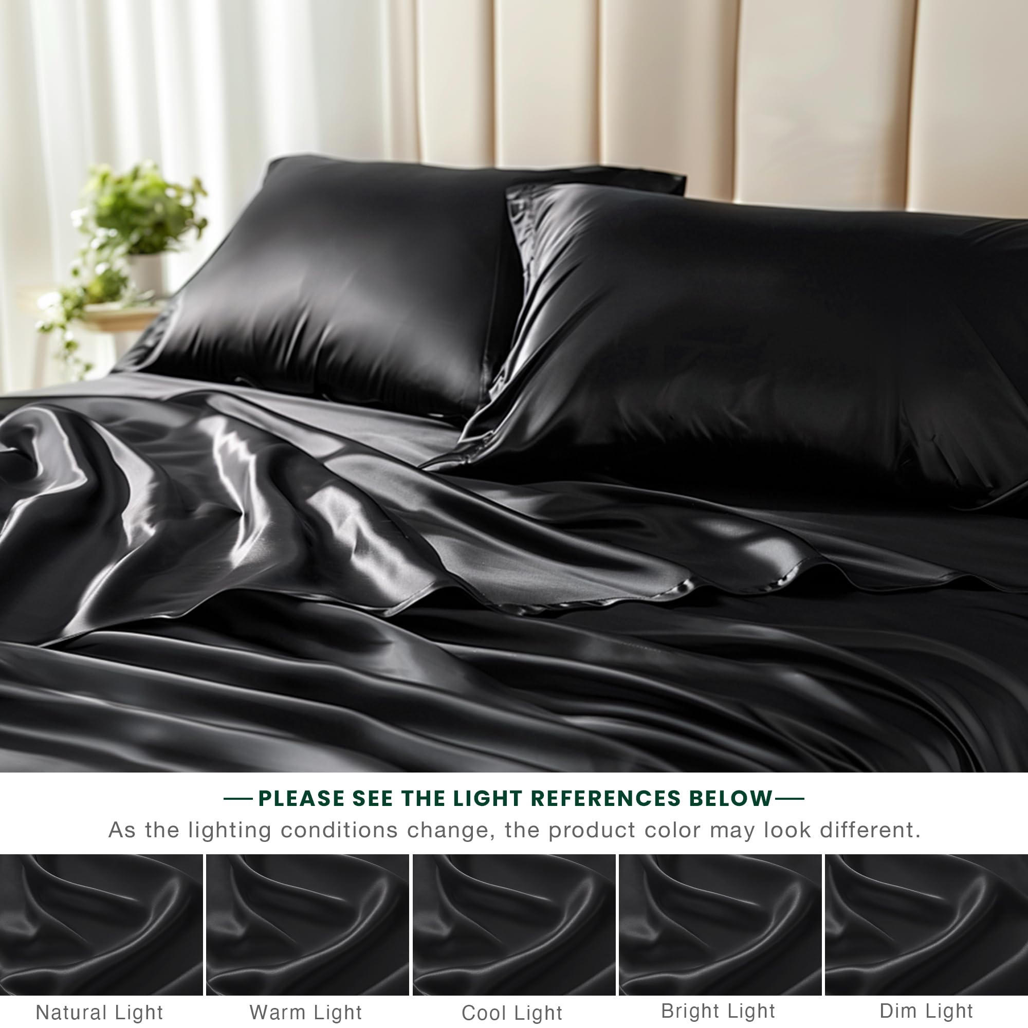 Love'S Cabin Satin King Sheet Sets - 4 Piece Black Silky Satin Sheets King Size Bed Set With Deep Pocket, Luxury Silk Feel King Size Satin Sheet Set (1 Flat Sheet,1 Fitted Sheet,2 Pillow Cases)