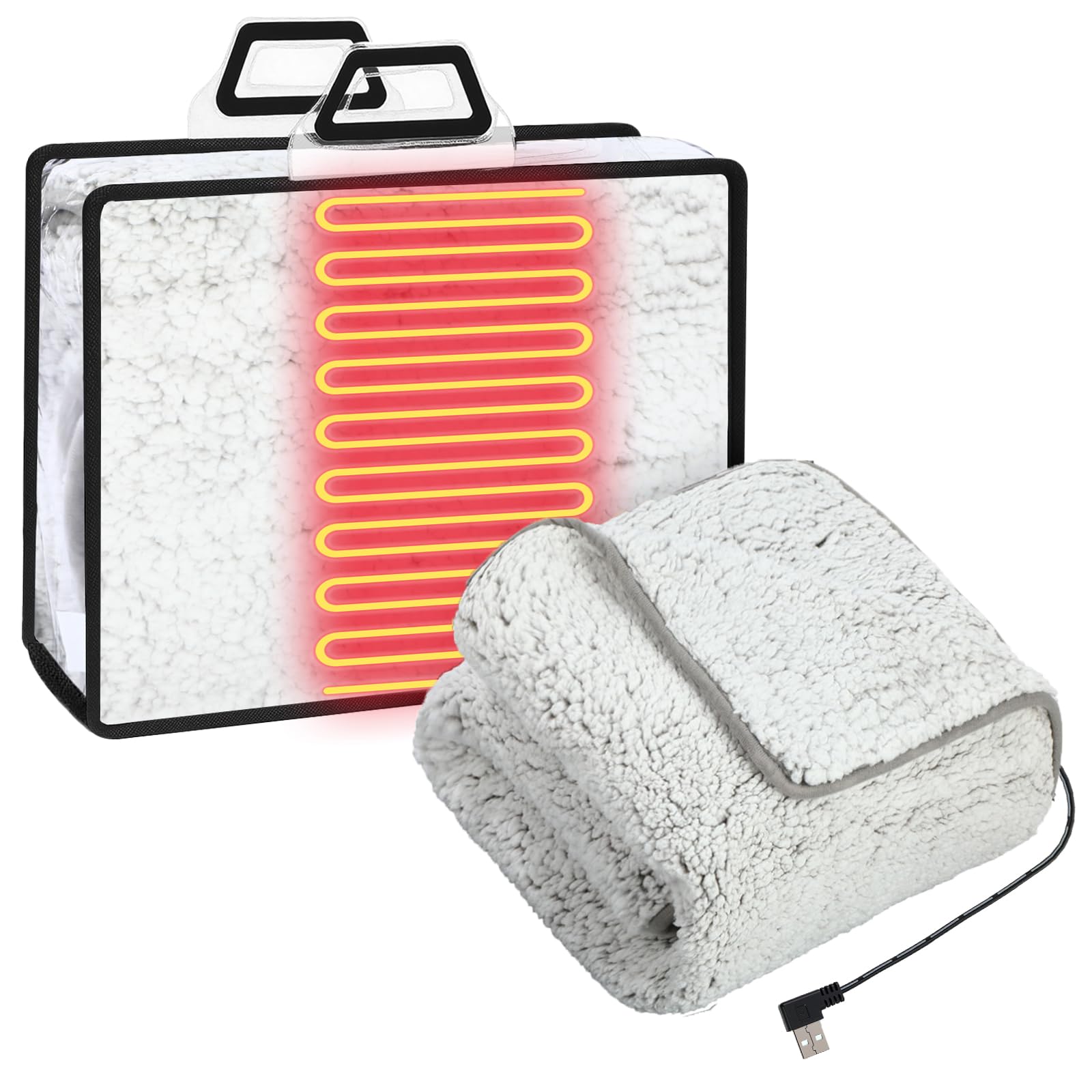 Heated Blanket Electric Throw 58 x43  USB Battery Power Operated Heating Blanket 5v Powered 3 Heat Setting with Timer and Temper