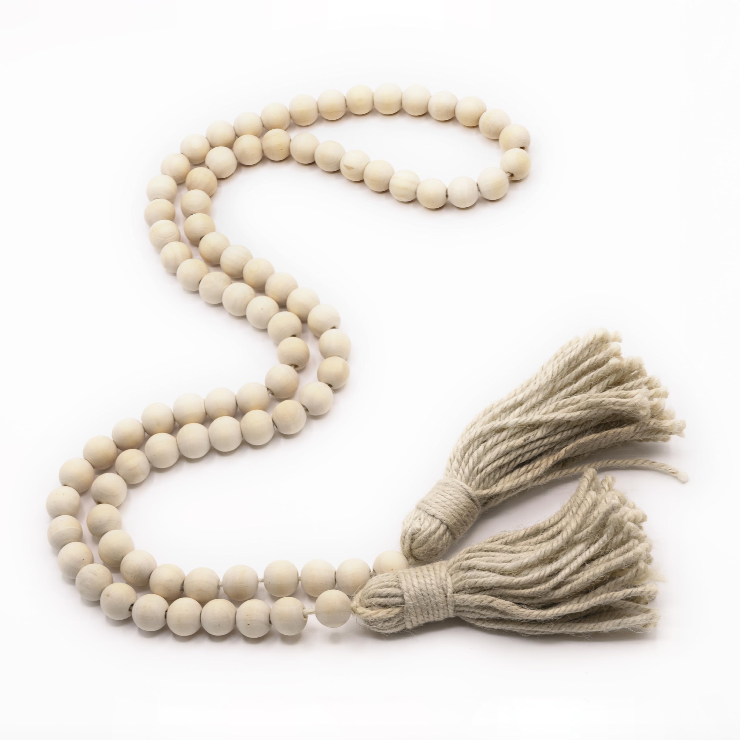 Ornativity Farmhouse Beads Wooden Garland- Wood Prayer Bead Garland with Tassels Boho Rustic Accented Home d  cor Country style 
