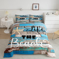 Blue Farmhouse Barn Door Comforter Set Full Size,Lake House Bedding Set For Kids Teens Adults Room Decor,Hawaiian Ocean Quilt Se