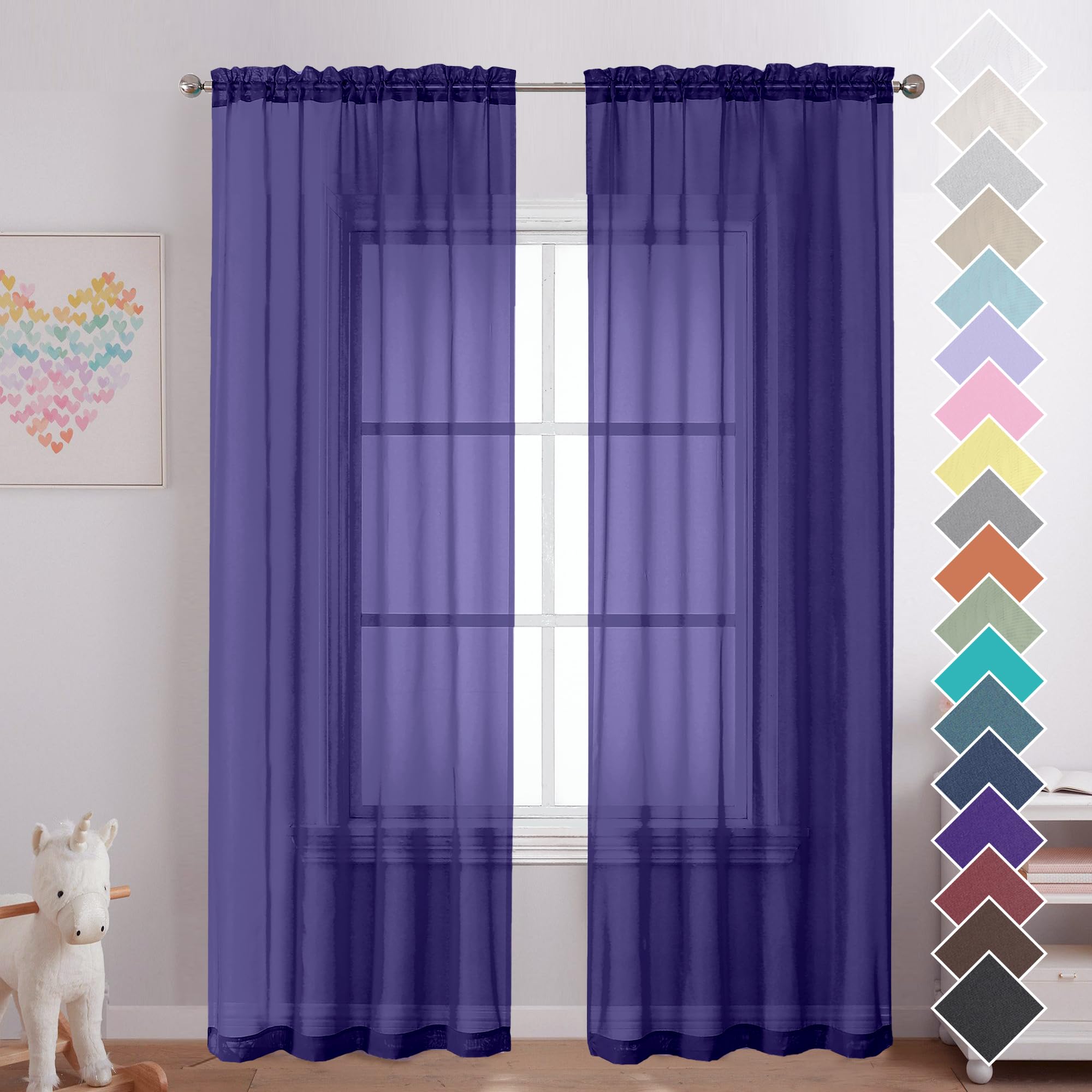 Ovzme Bedroom Curtains 2 Panel Sets 84' Inch Length - Transparent Light Weight Soft Window Treatment Panels For Study Room/Livi