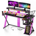 Bestier Music Studio Desk with Music Sync Light, Flow Vibe Music Production Desk with Monitor Stand and Storage Shelves, Cup Hol