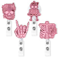 Xylolfsty Xray Badge Reels 4Pcs Skeleton Retractable Badge Clips Holder With Alligator Clip Halloween Mirror Acrylic Rib Skull P