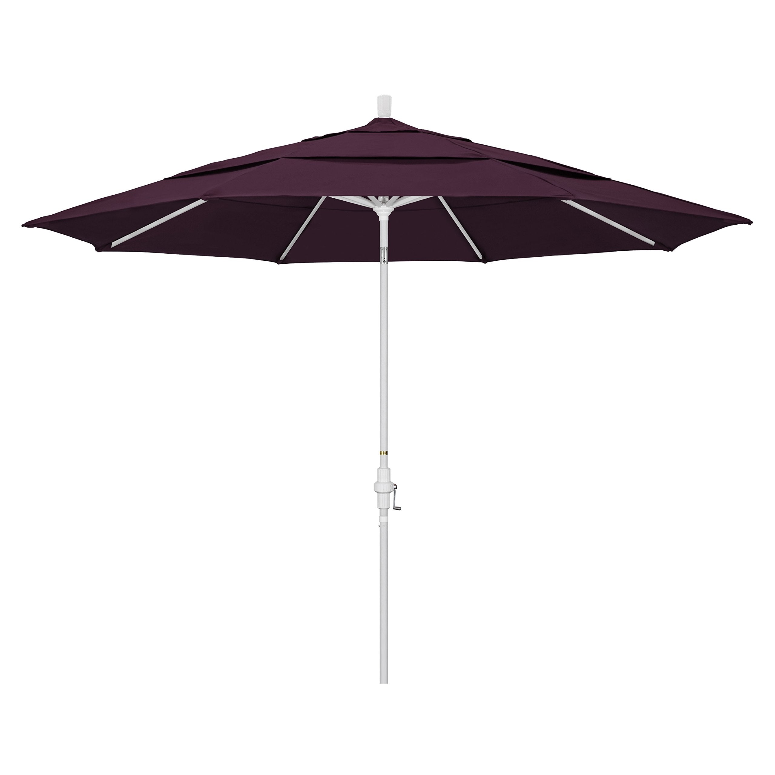 California Umbrella 11' Round Aluminum Market Umbrella, Crank Lift, Collar Tilt, White Pole, Pacifica Pacific Blue