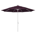 California Umbrella 11 Round Aluminum Market Umbrella, Crank Lift, Collar Tilt, White Pole, Pacifica Pacific Blue