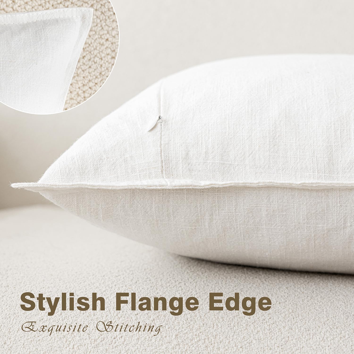 Foindtower Pack Of 2, Decorative Linen Soild Throw Pillow Covers Soft Accent Cushion Case Boho Farmhouse Neutral Pillowcase For