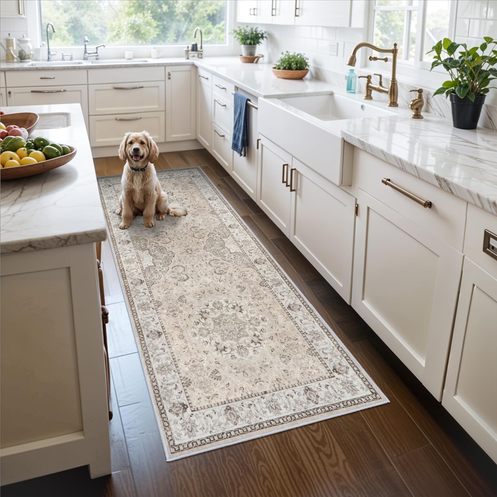 Hallway Washable Runner Rug - 3x6 Kitchen Rugs Entryway Rug Runner Vintage Soft Floor Mat Non Slip Indoor Farmhouse Carpet for B