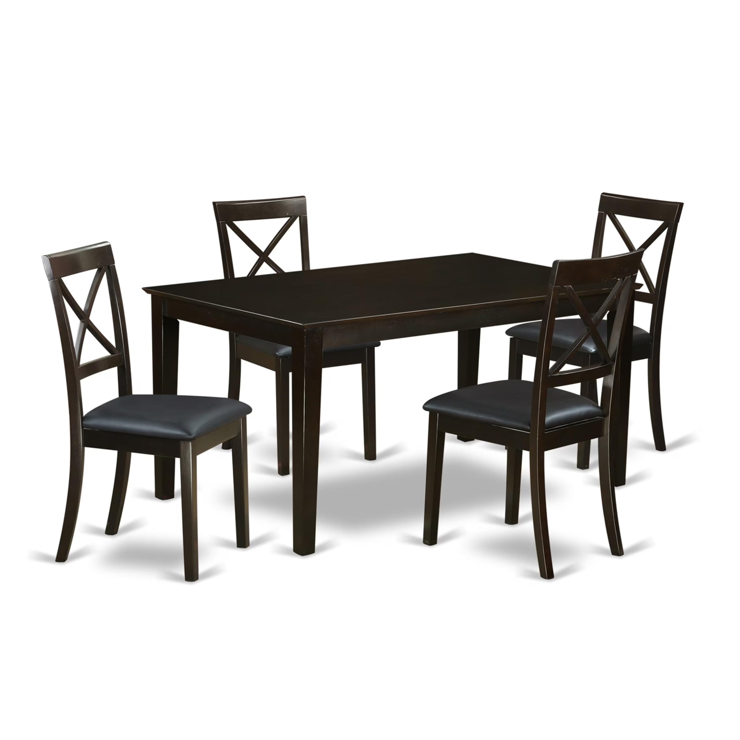 East West Furniture CABO5S-CAP-LC 5 Piece Dining Room Table Set Includes a Rectangle Wooden Table and 4 Faux Leather Kitchen Dining Chairs, 36x60 Inch, Cappuccino