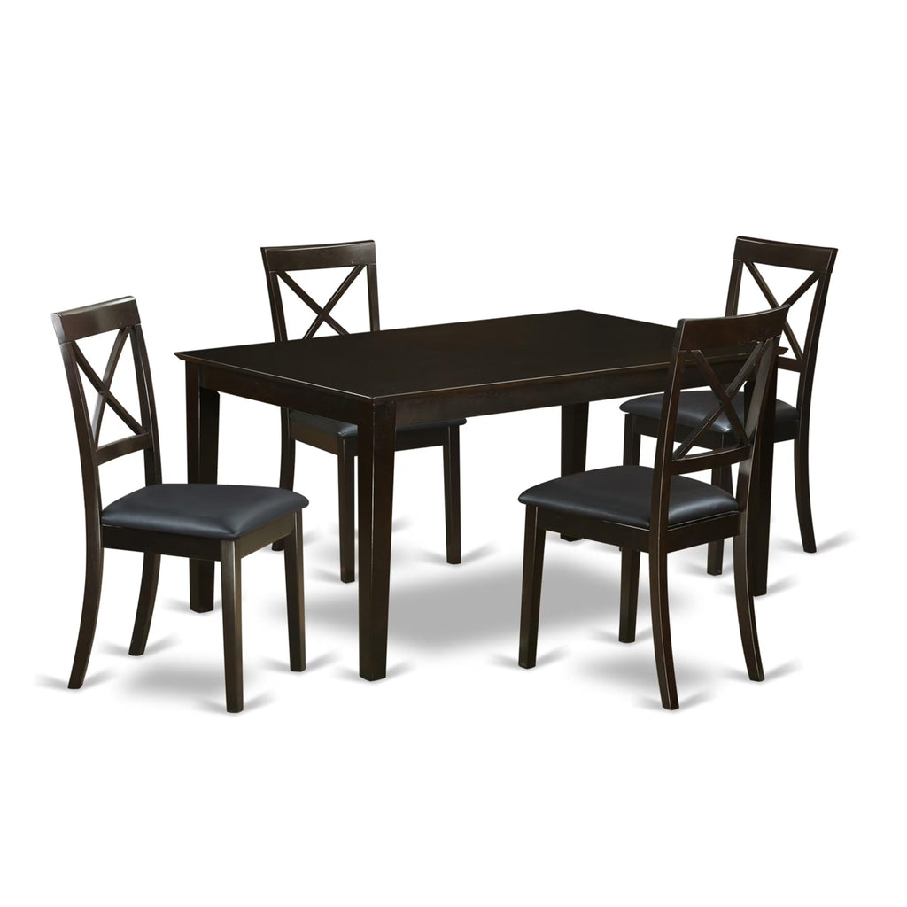 East West Furniture CABO5S-CAP-LC 5 Piece Dining Room Table Set Includes a Rectangle Wooden Table and 4 Faux Leather Kitchen Dining Chairs, 36x60 Inch, Cappuccino