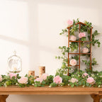Dolicer 2Pcs 13Ft Artificial Eucalyptus Garlands With Flowers - 8 Roses, Faux Floral Greenery Garlands Fake Flowers Vines For We