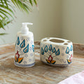 ExclusiveLane Mughal Flora HandPainted Ceramic Bathroom Accessory Set of 2 Ceramic (Liquid Soap Dispenser for Washbasin,Tooth