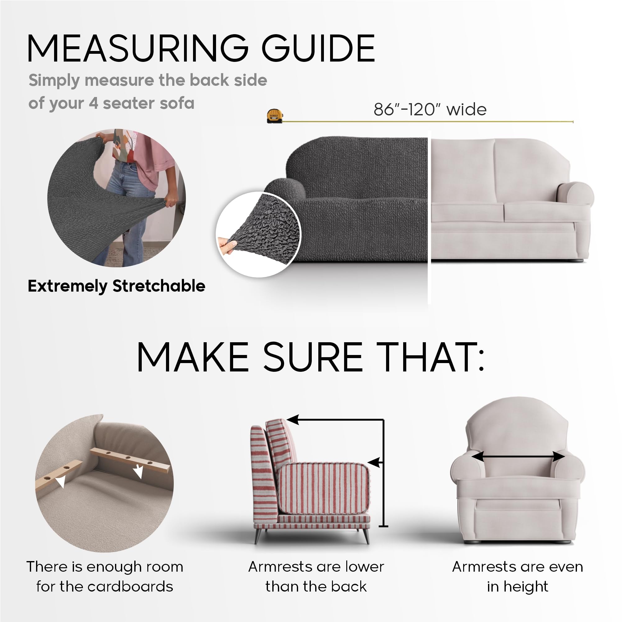 Paulato By Ga.I.Co. Sofa Slipcover - Stretch Couch Cover - Stylish Cushion Sofa Cover - Soft Fabric Slip Cover - 1-Piece Form Fi