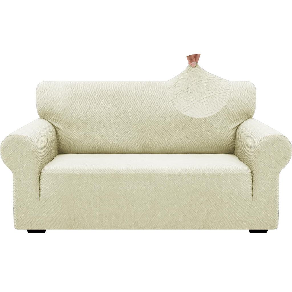 Znsayotx 1 Piece Jacquard Couch Covers For 2 Cushion Couch High Stretch Loveseat Slipcover For Pets Dogs Anti Slip Love Seat Sofa Slipcover Furniture Protector (Medium,New Pattern Light Beige)