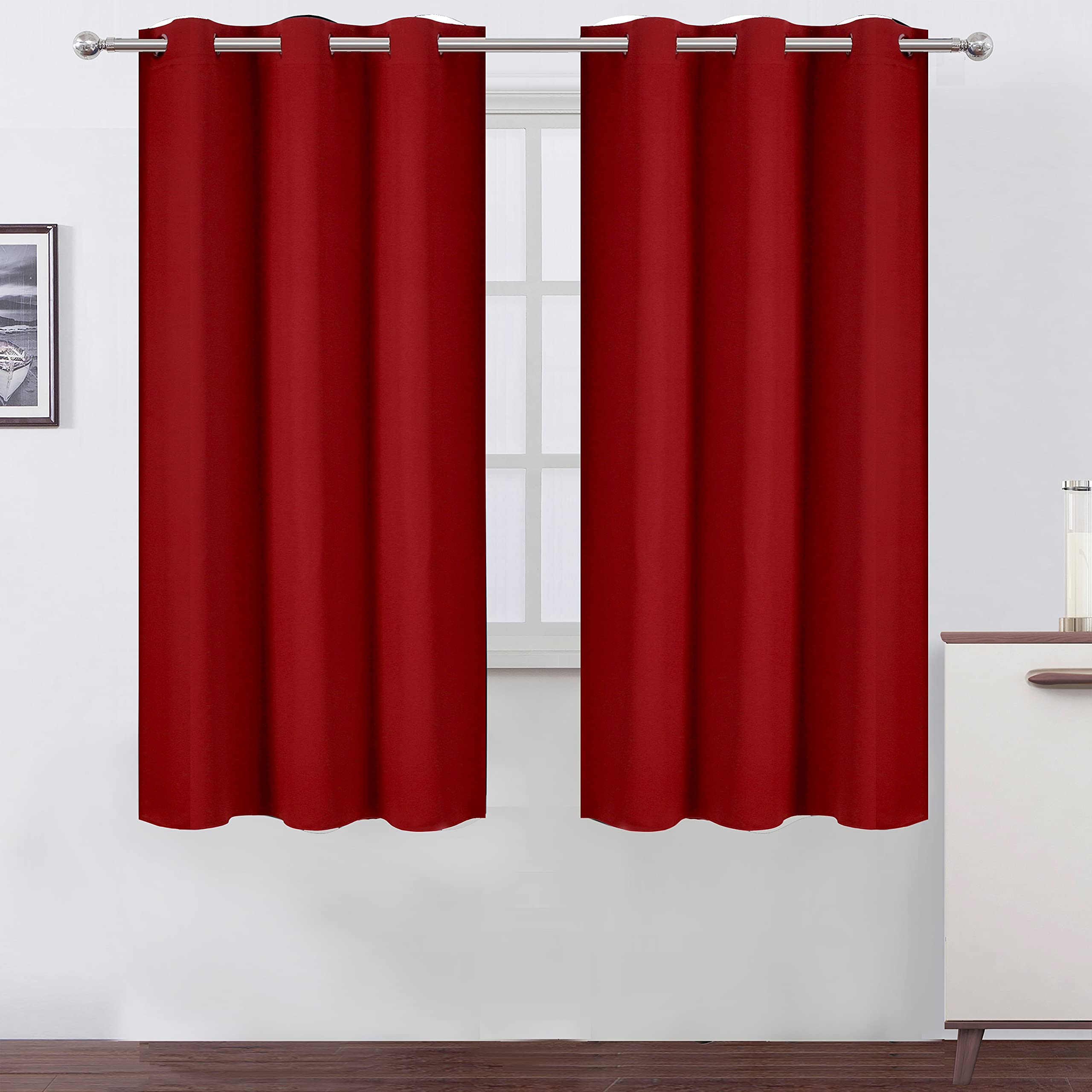 Lemomo Red Bedroom Blackout Curtains/38 X 63 Inch Long/Set Of 2 Curtain Panels/Thermal Insulated Room Darkening Curtains For Bed