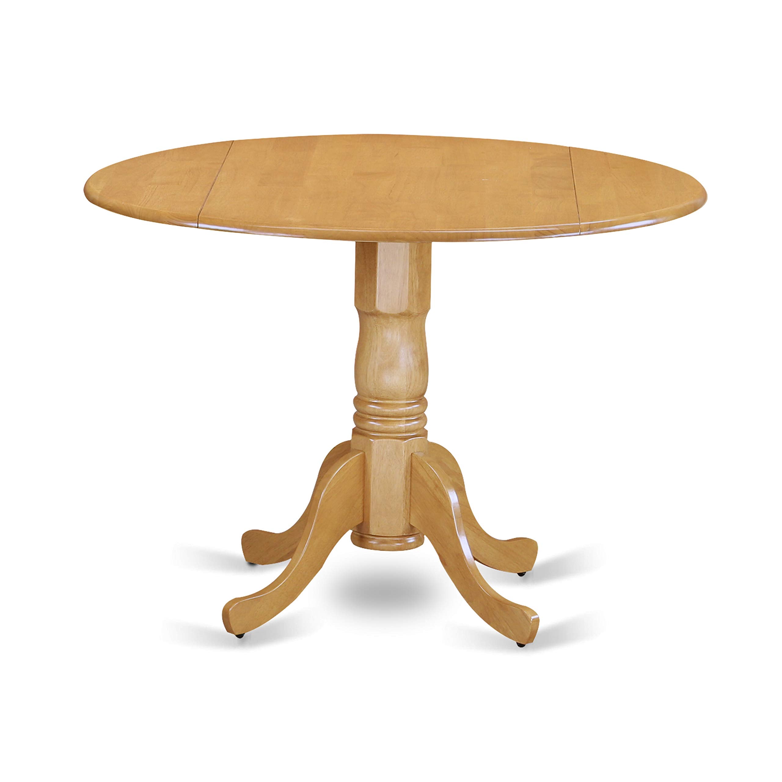 East West Furniture Dublin 5 Piece Kitchen Set Includes a Round Dining Room Table with Dropleaf and 4 Linen Fabric Upholstered Chairs, 42x42 Inch, DLVA5-OAK-C