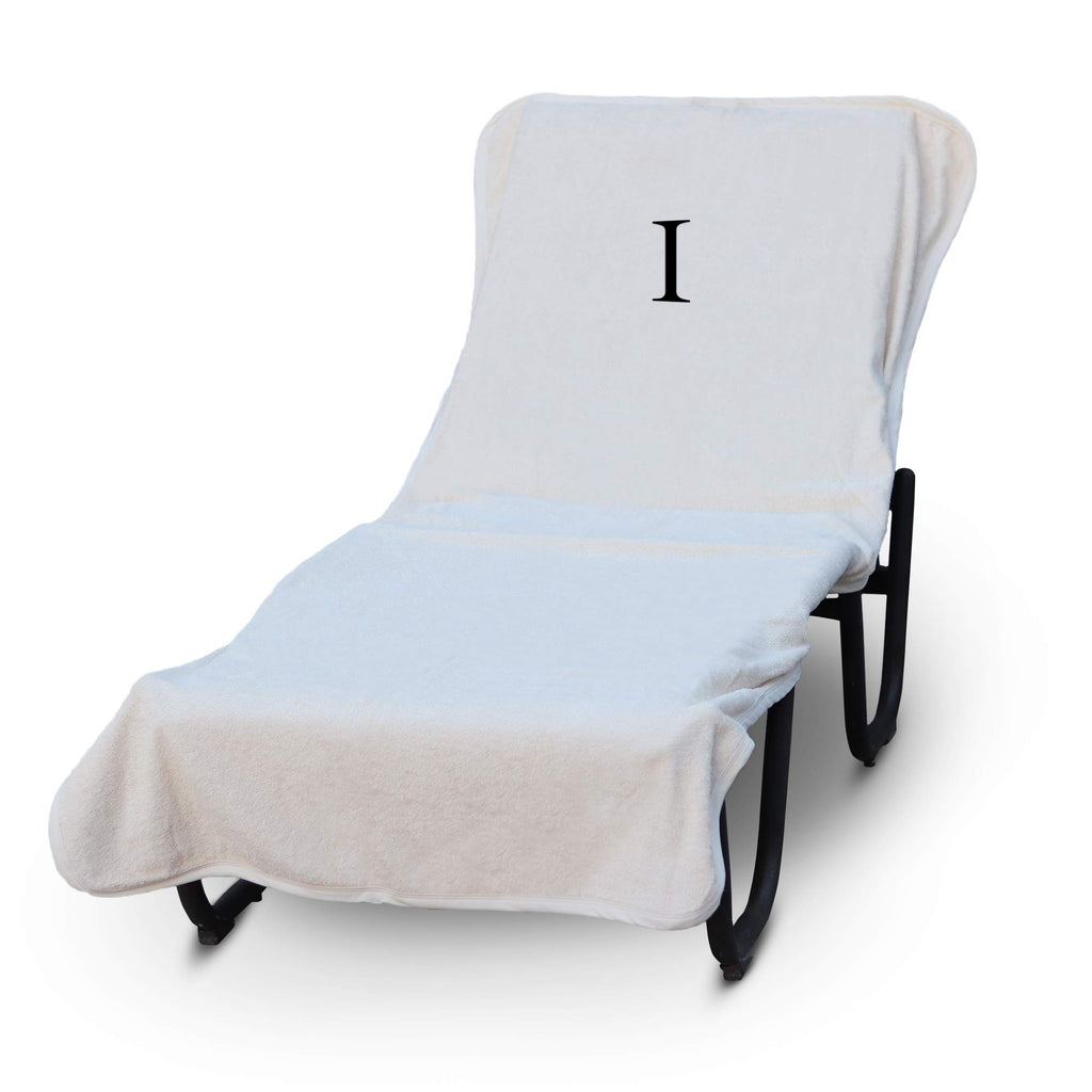Luxury Hotel & Spa Monogrammed Pool Chaise Lounge Cover, Block Letter Embroidered - Extra Absorbent 100% Turkish Cotton- Soft Terry - Hotel-Style, Standard Size 90' X 29' - White - Black Letter I