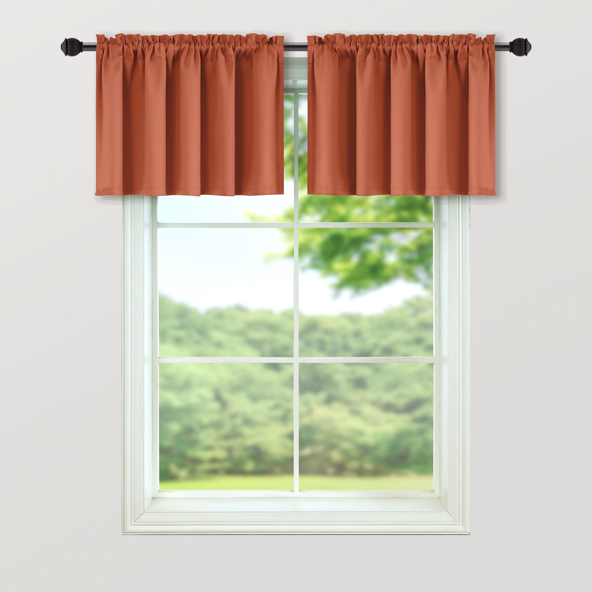 Mrs.Naturall Boho Valance For Kitchen Window,Burnt Orange Fall Curtains For Living Room 2 Panels Set,16 Inch Length