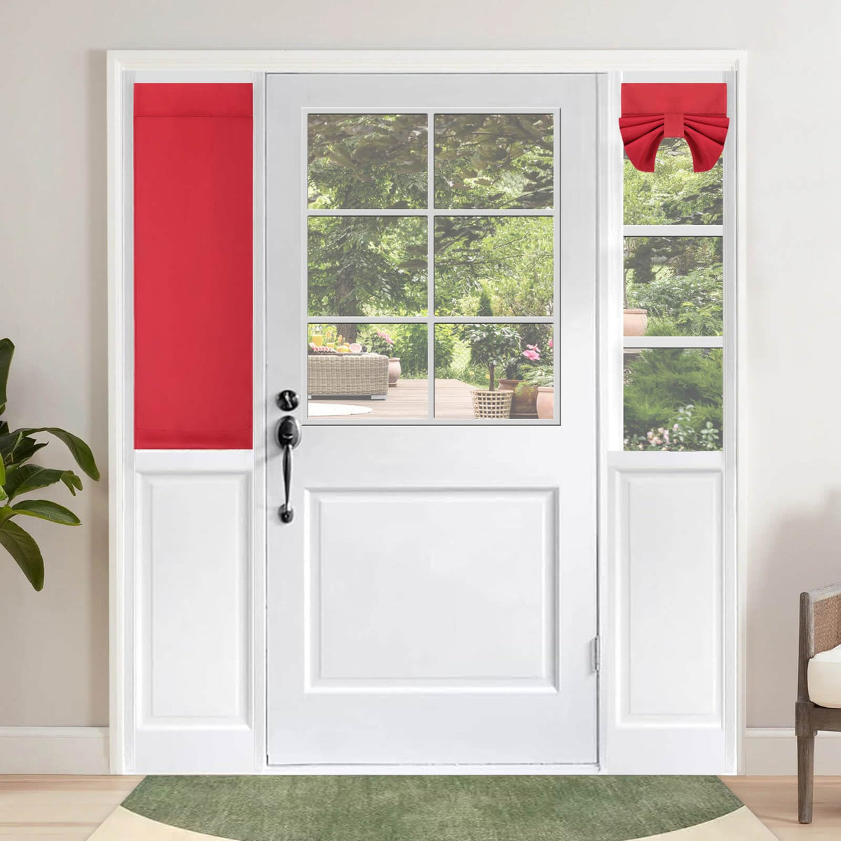 Outdoorlines Blackout French Door Curtains, Privacy Thermal Insulated Tie Up Glass Shades, Easy To Install Tricia Window Shade, Small Front Door Curtain, W12 X L40 Inch, Christmas Red, 1 Panel