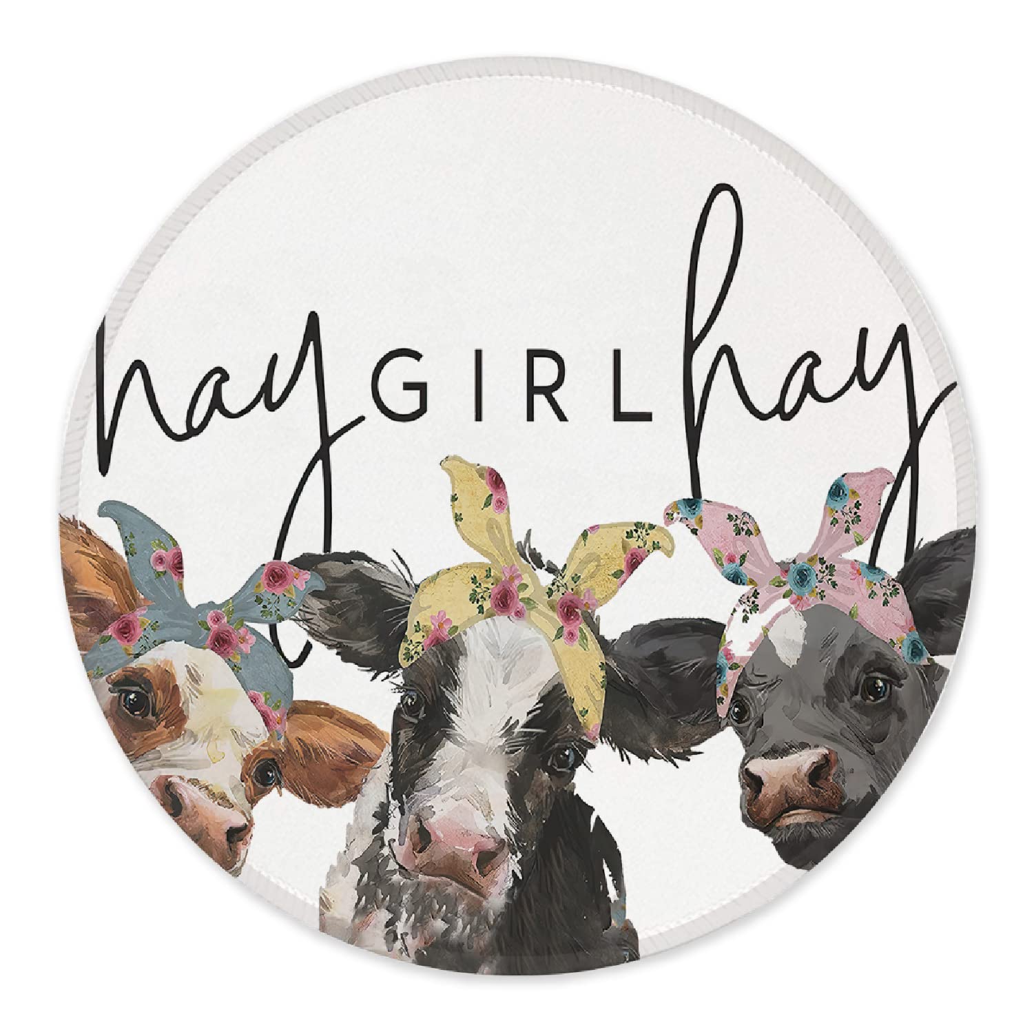 Znzd Hay Girl Hay Rustic Dairy Cows With Bandanas Mouse Pad 7.9 X 7.9 Inch,Farmhouse Cow Non-Slip Rubber Base Mousepads For Home