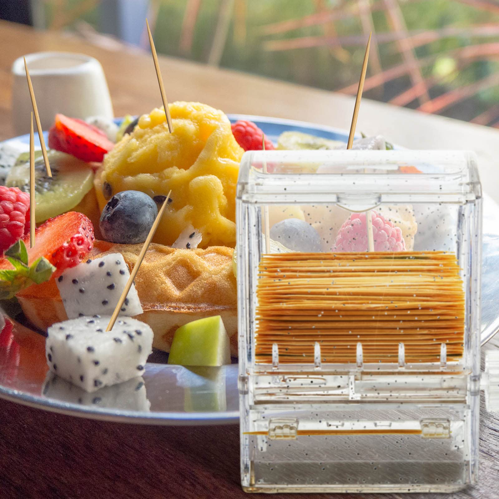 Tessco 2 Pieces Toothpick Dispenser Creative Clear Knob Switch Acrylic Toothpick Holder Automatic Toothpicks Box For Table Kitch