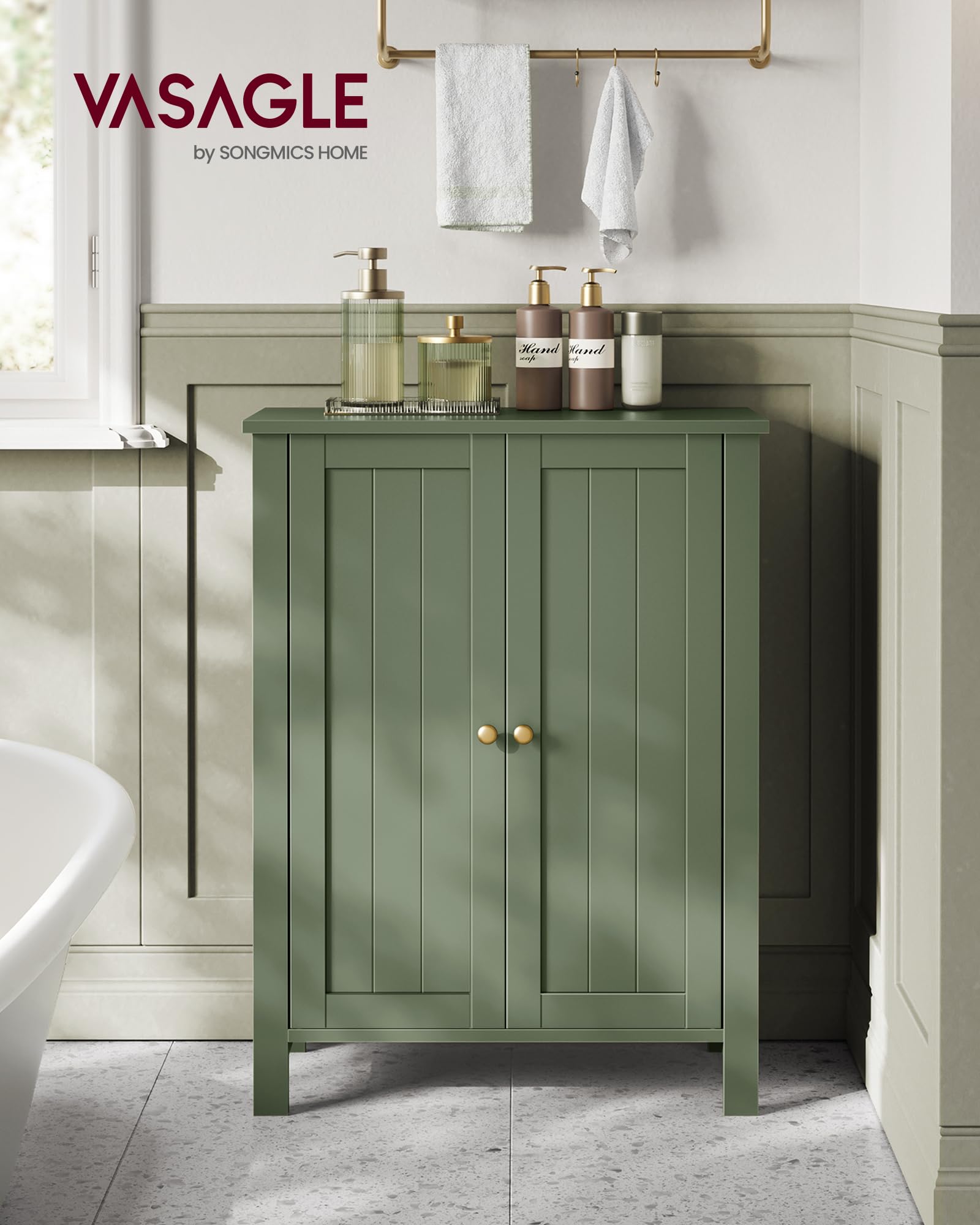 Vasagle Bathroom Floor Storage Cabinet, Bathroom Storage Unit With 2 Adjustable Shelves, Bathroom Cabinet Freestanding, 11.8 X 23.6 X 31.5 Inches, Forest Green Ubcb060C01