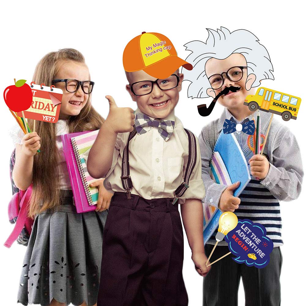 Konsait 46Count Back To School Photo Booth Props, First Day Of School Welcome Decorations,Apple Pencil Stationery Chalkboard Dec