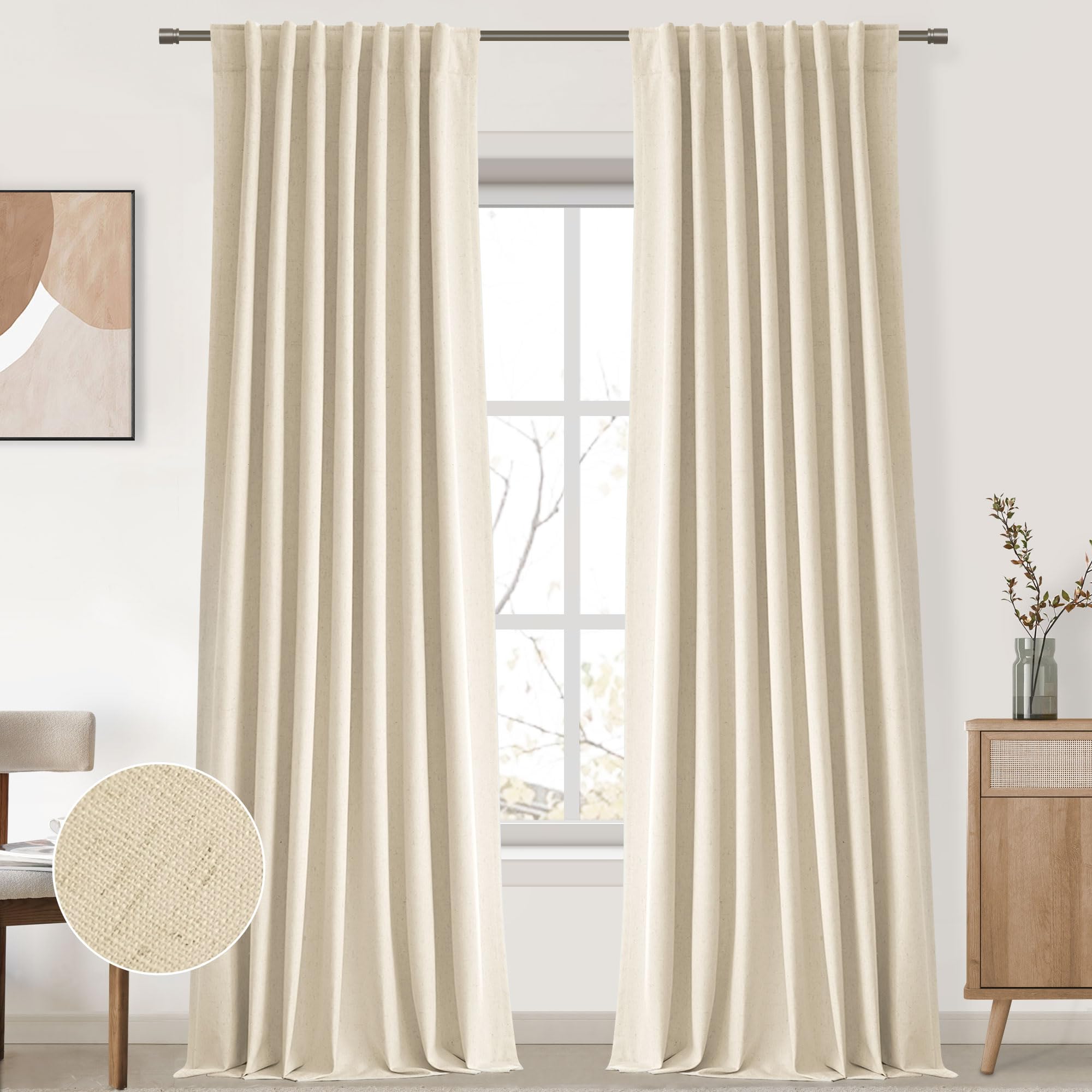 Uhitech Linen Curtains Blackout Curtains For Bedroom 2 Panels Set Bedroom Curtains 90 Inch Length Living Room Curtains Back Tab